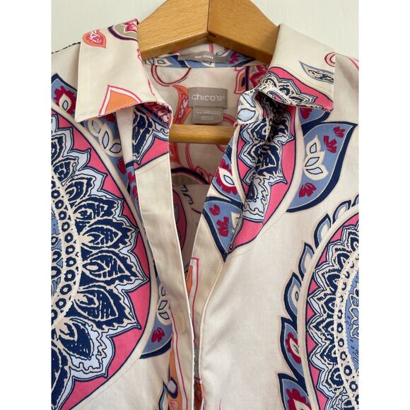 Chico's No Iron Sateen Western Paisley Shirt button up collared Size 2 US 12-14 - Picture 4 of 6
